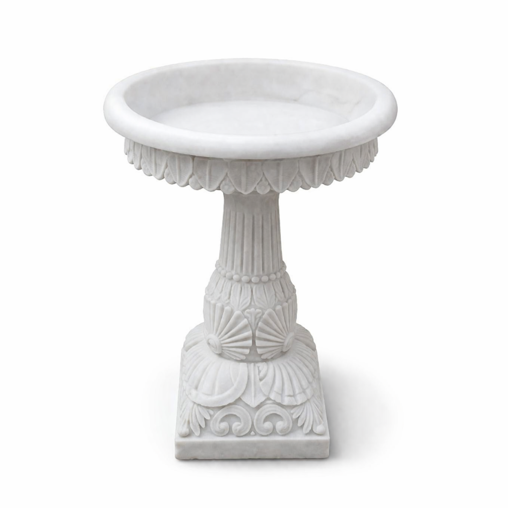 Handcrafted Marble Bird Bath on Pedestal | Elegant Garden Water Bowl Décor