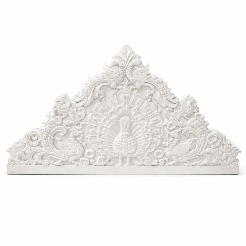 Handcrafted Marble Peacock Wall Panel | Decorative Stone Relief Carving