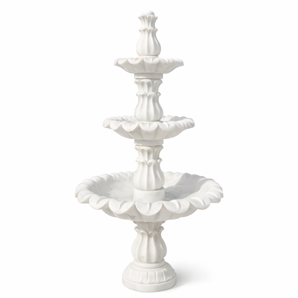 Handcrafted White Marble 3-Tier Fountain | Classic Decorative Water Feature